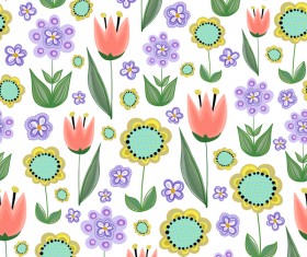 Sunflower with purple flower seamless pattern vectors
