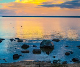 The bay of Baltic sea at sunset Stock Photo 05