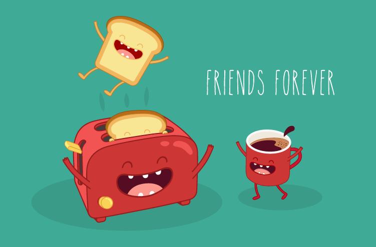 Toasters with coffee cartoon vector free download