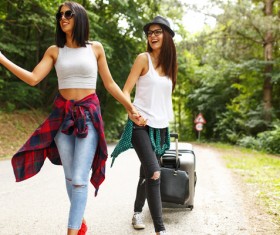 Two women traveling together Stock Photo