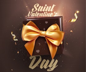 Valentine day card with golden bow vector