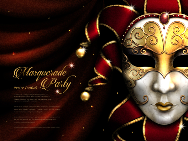 Venice carnival masquerade vector poster template 04