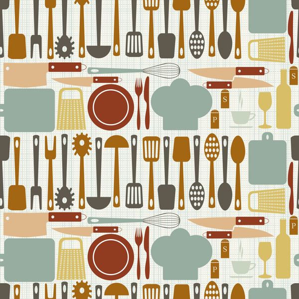 Vintage cooking pattern seamless vectors 03