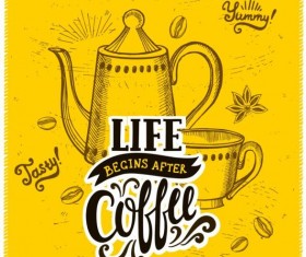 Vintage yellow coffee background vector 02