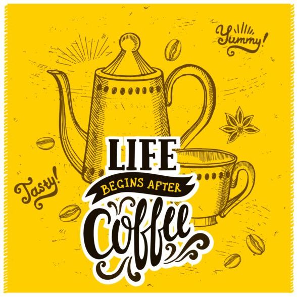 Vintage yellow coffee background vector 02