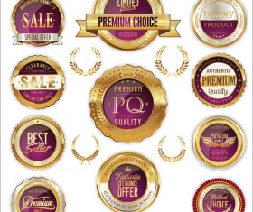 Violet with golden badges and labels laurel wreath vector