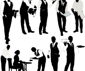 Waiter silhouette vector set