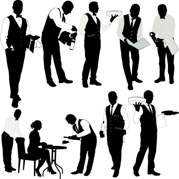 Waiter Silhouette Vector Set Free Download