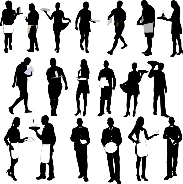 Waiters and waitresses vector silhouette