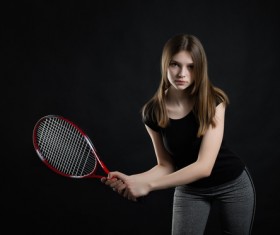 Waving tennis racket girl HD picture