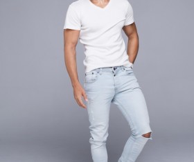 White T-shirt handsome guy Stock Photo