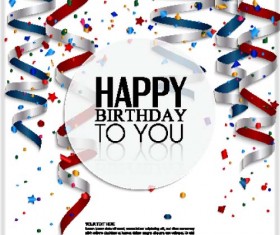 White birthday background with colored ribbon vector