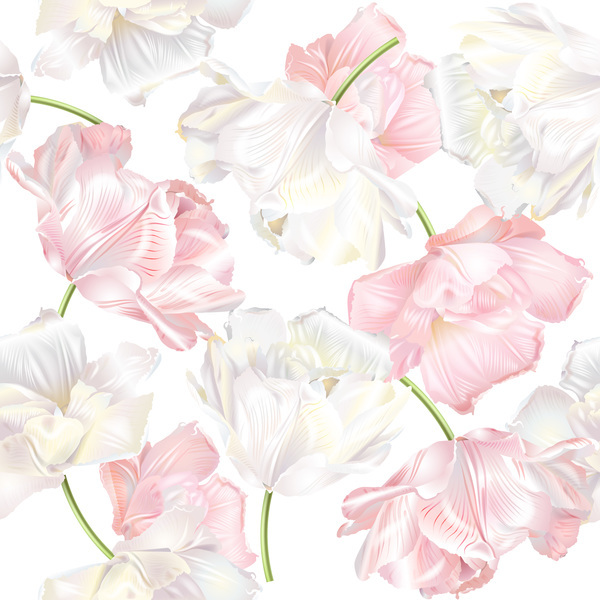White with pink tulips pattern seamless vector