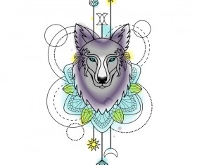Wolf with decorative illustration vector material