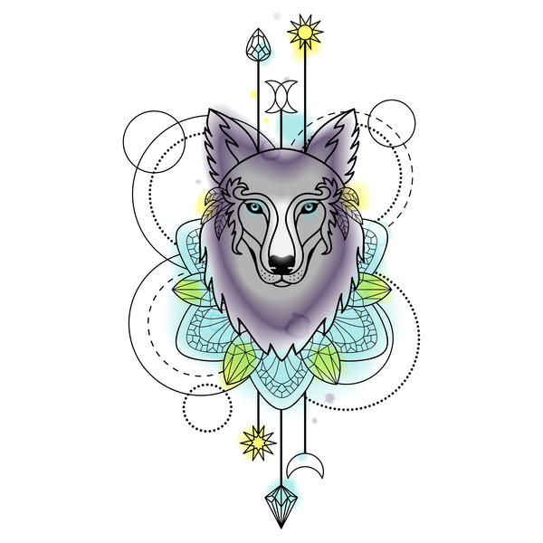 Wolf with decorative illustration vector material