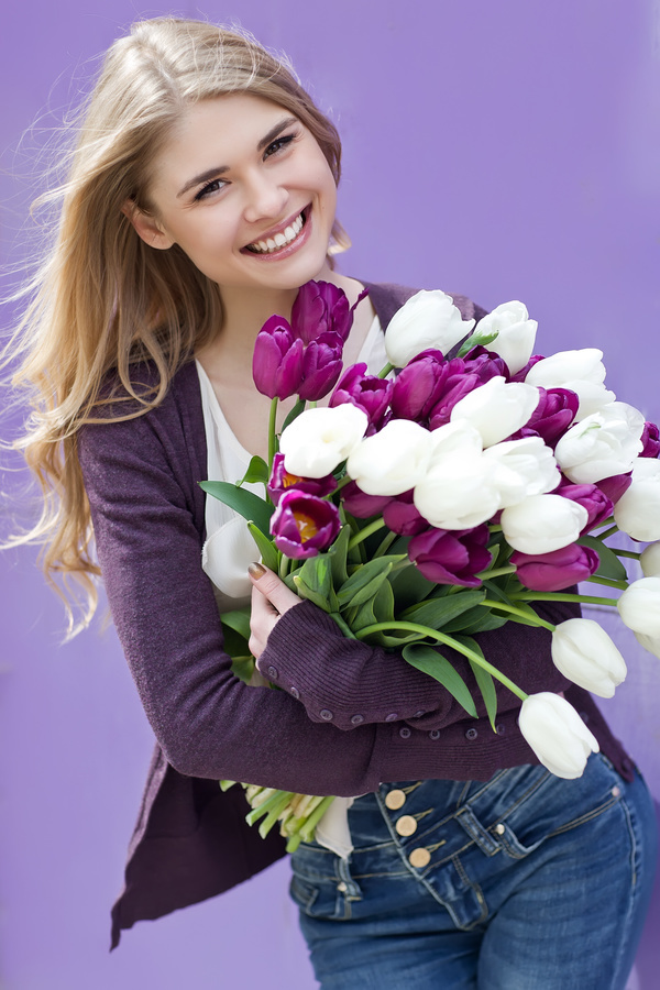 Woman with tulip Stock Photo 02
