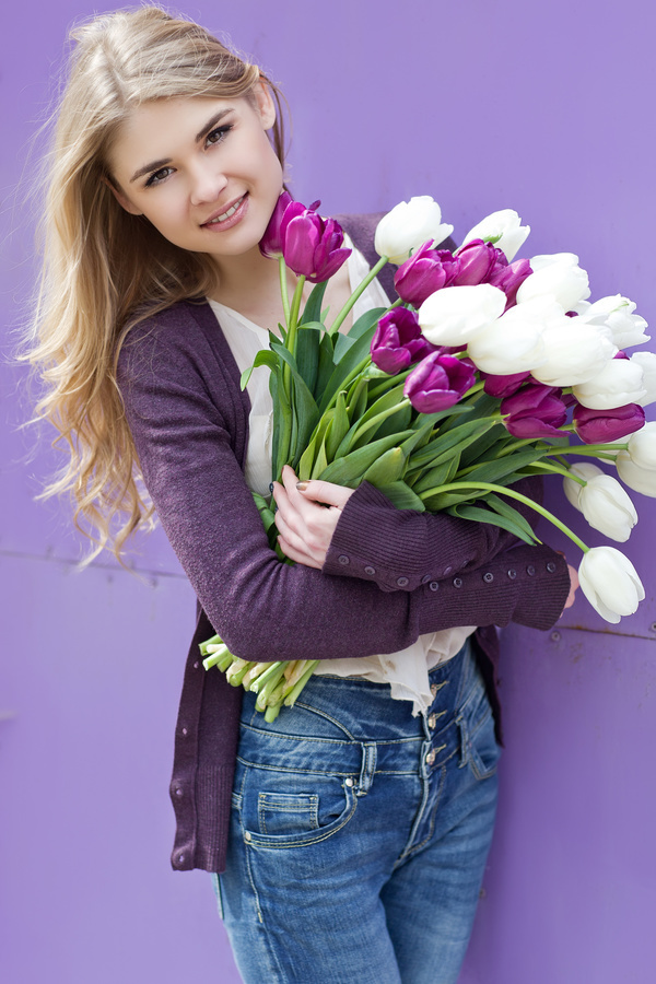 Woman with tulip Stock Photo 04