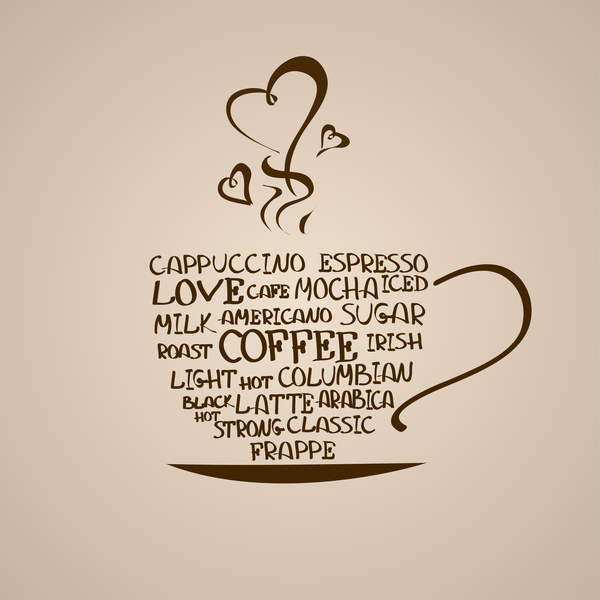 Word coffee cup background vector