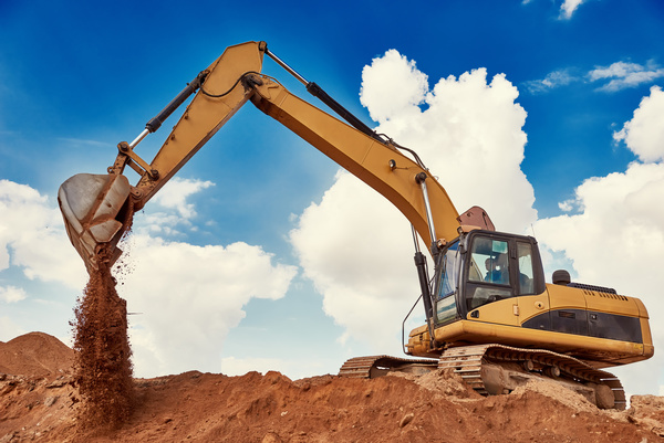 Work in the excavator Stock Photo