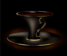 black with golden coffee cup vector