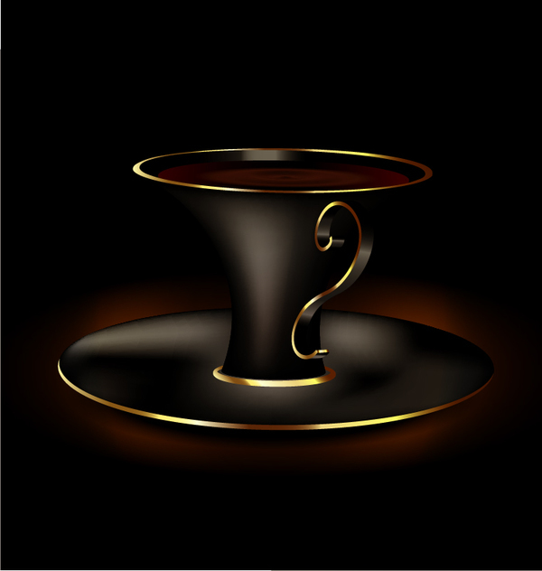 black with golden coffee cup vector