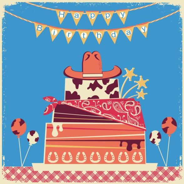 cowboy happy birthday background vector