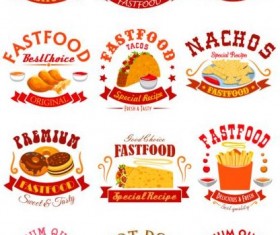 fast food labels design vector set 01