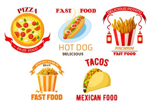 fast food labels design vector set 03