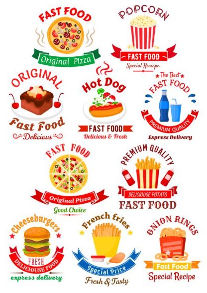 fast food labels design vector set 05