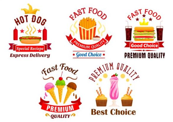 fast food labels design vector set 06