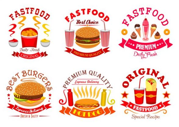 fast food labels design vector set 09