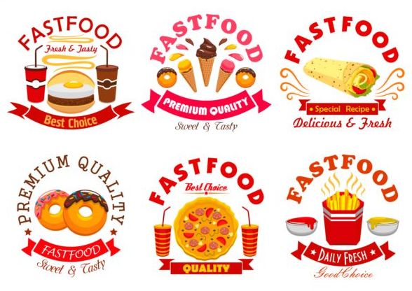 fast food labels design vector set 10