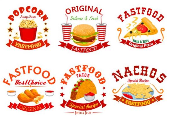 fast food labels design vector set 11