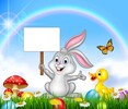 Cute bunny easter background with rainbow vector 03 free download