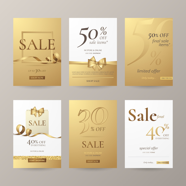 small golden sale banners vector