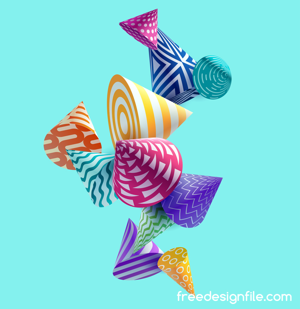 3D floral conical vector background 01