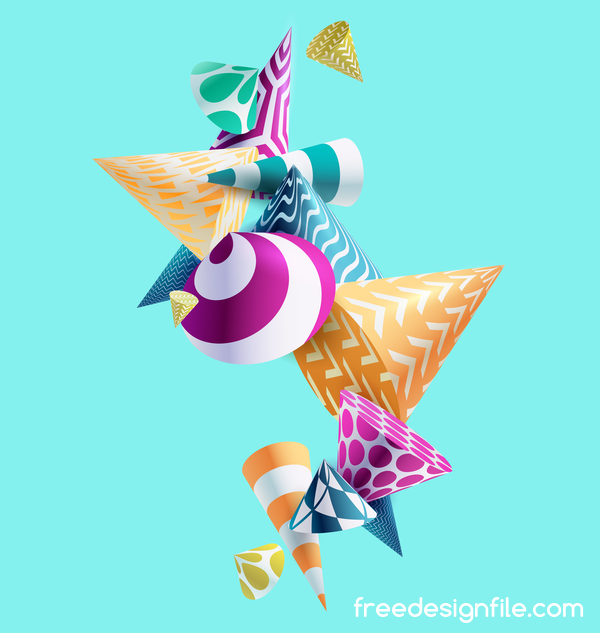 3D floral conical vector background 02