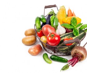 A variety of fresh fruits and vegetables in the basket HD picture