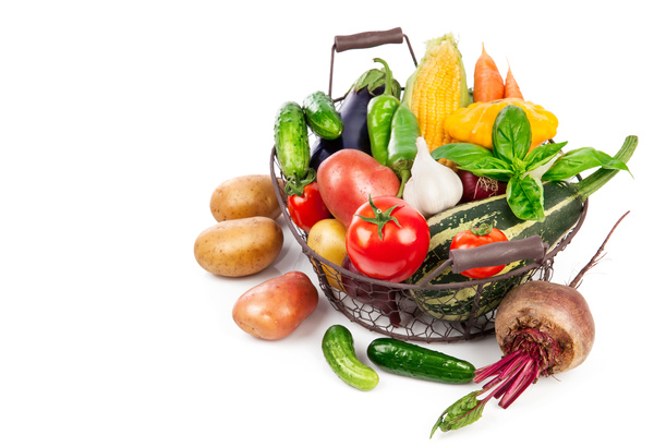 A variety of fresh fruits and vegetables in the basket HD picture