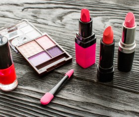 All kinds of lipstick and eye shadow box Stock Photo