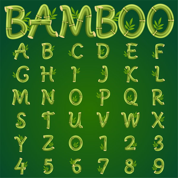 Bamboo alphabet with number vector