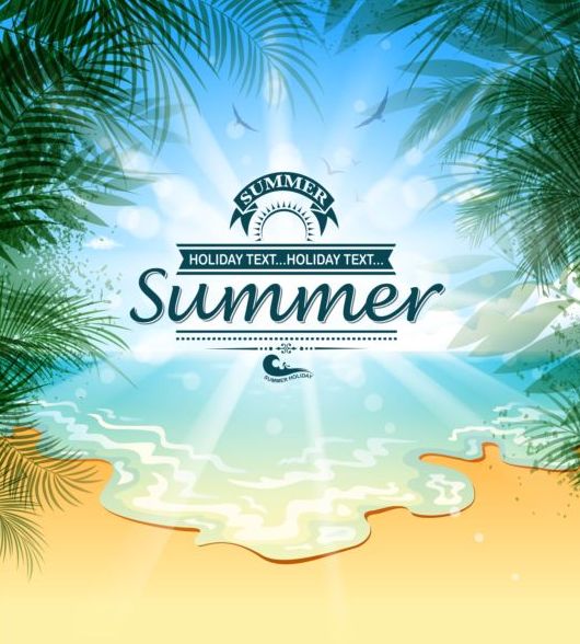 Beach holiday with summer background vector 02