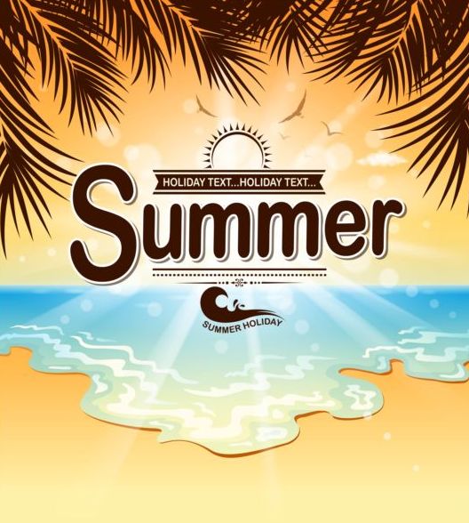 Beach holiday with summer background vector 03
