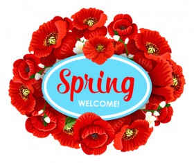 Beauty red flower with spring card vector