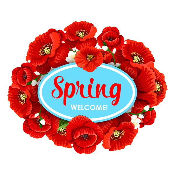 Beauty red flower with spring card vector