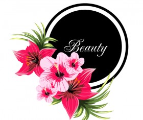 Beauty tropical flowers with black frame vector 01