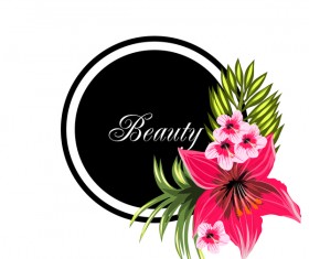 Beauty tropical flowers with black frame vector 02