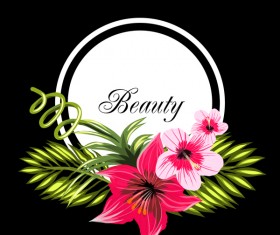 Beauty tropical flowers with black frame vector 03