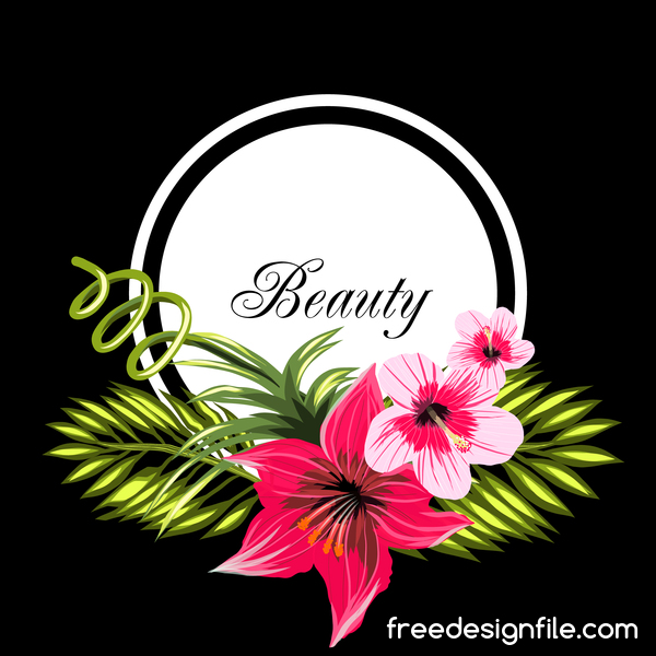 Beauty tropical flowers with black frame vector 03