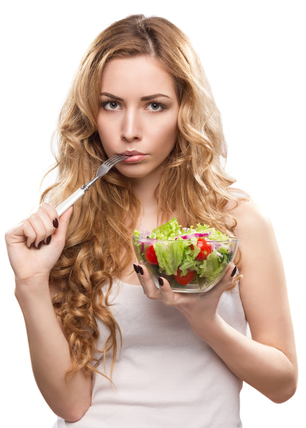 Bite the fork and the woman holding the salad HD picture